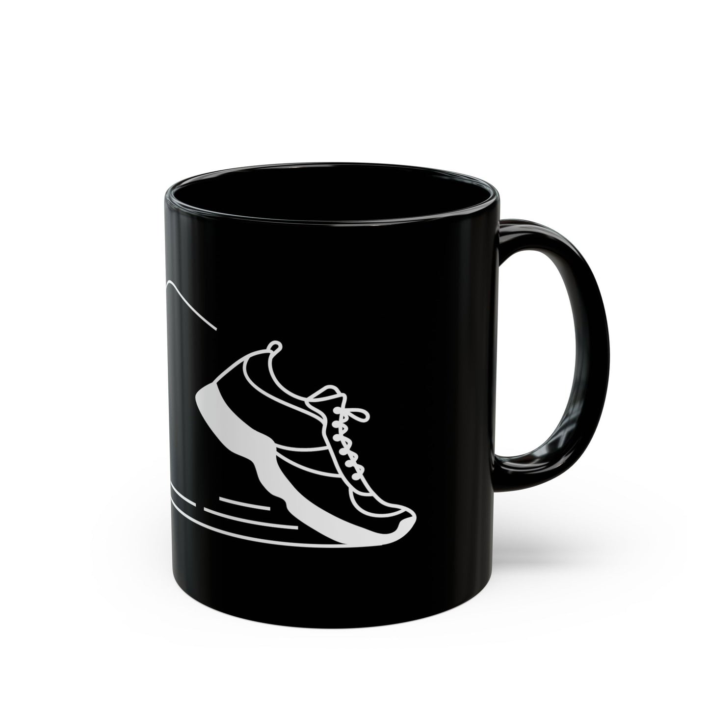 Side view of a ceramic mug with the MyPeople Running line illustration, handle on the right.
