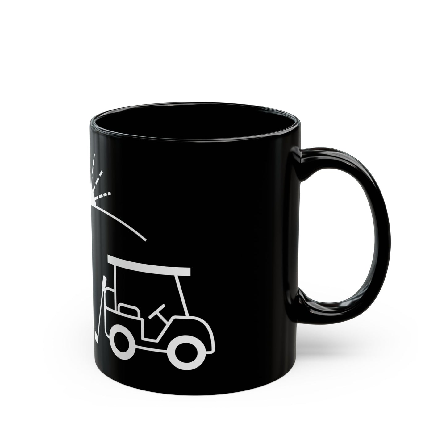 Side view of a ceramic mug with the MyPeople Golf line illustration, handle on the right.
