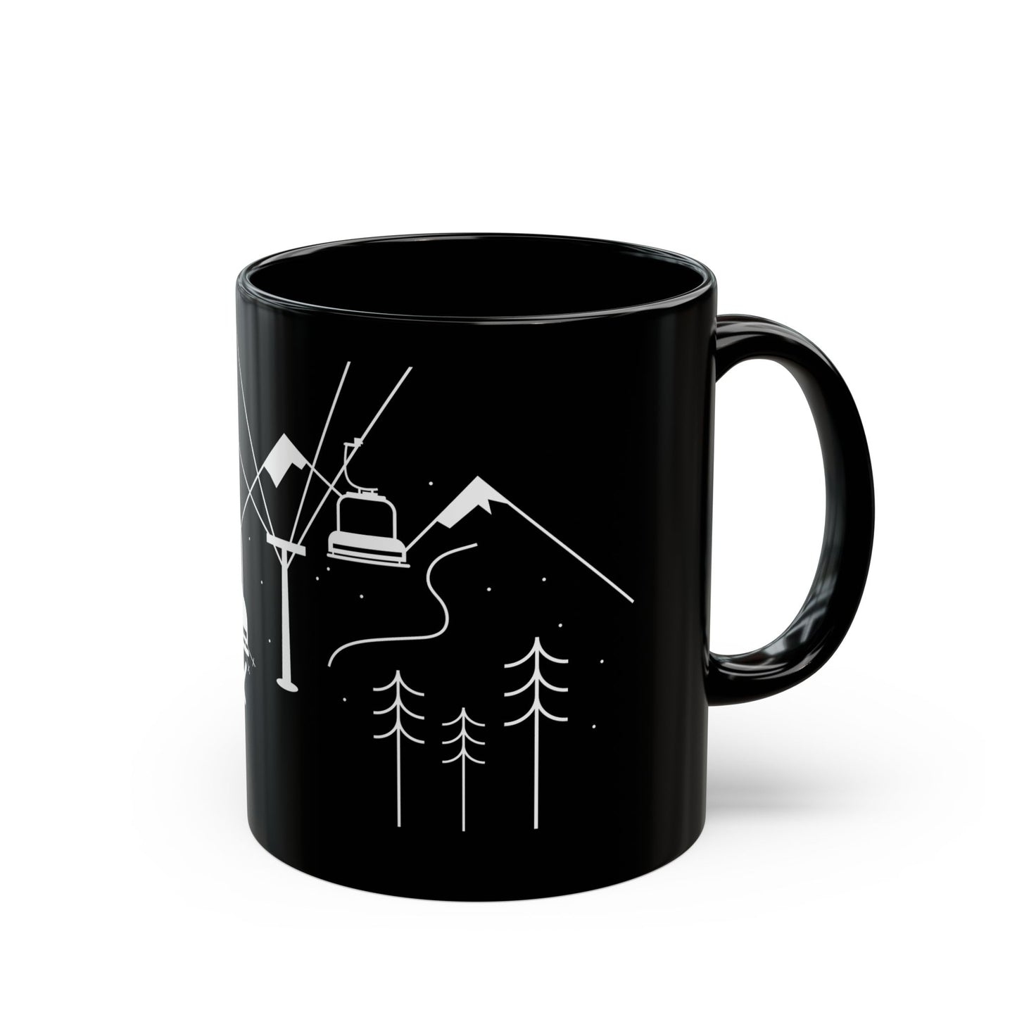 Side view of a ceramic mug with the MyPeople Snowsports line illustration, handle on the right.
