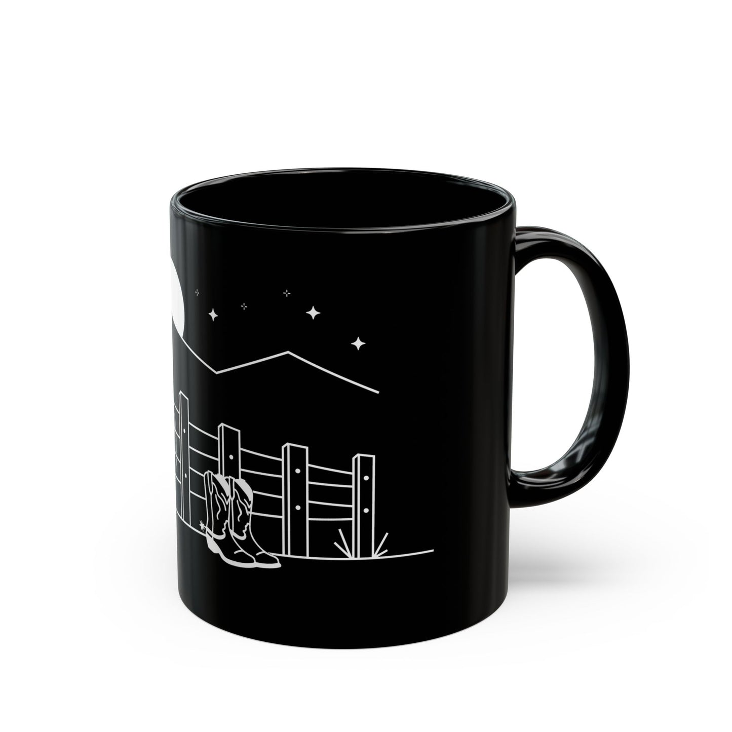Side view of a ceramic mug with the MyPeople Cowboy line illustration, handle on the right.
