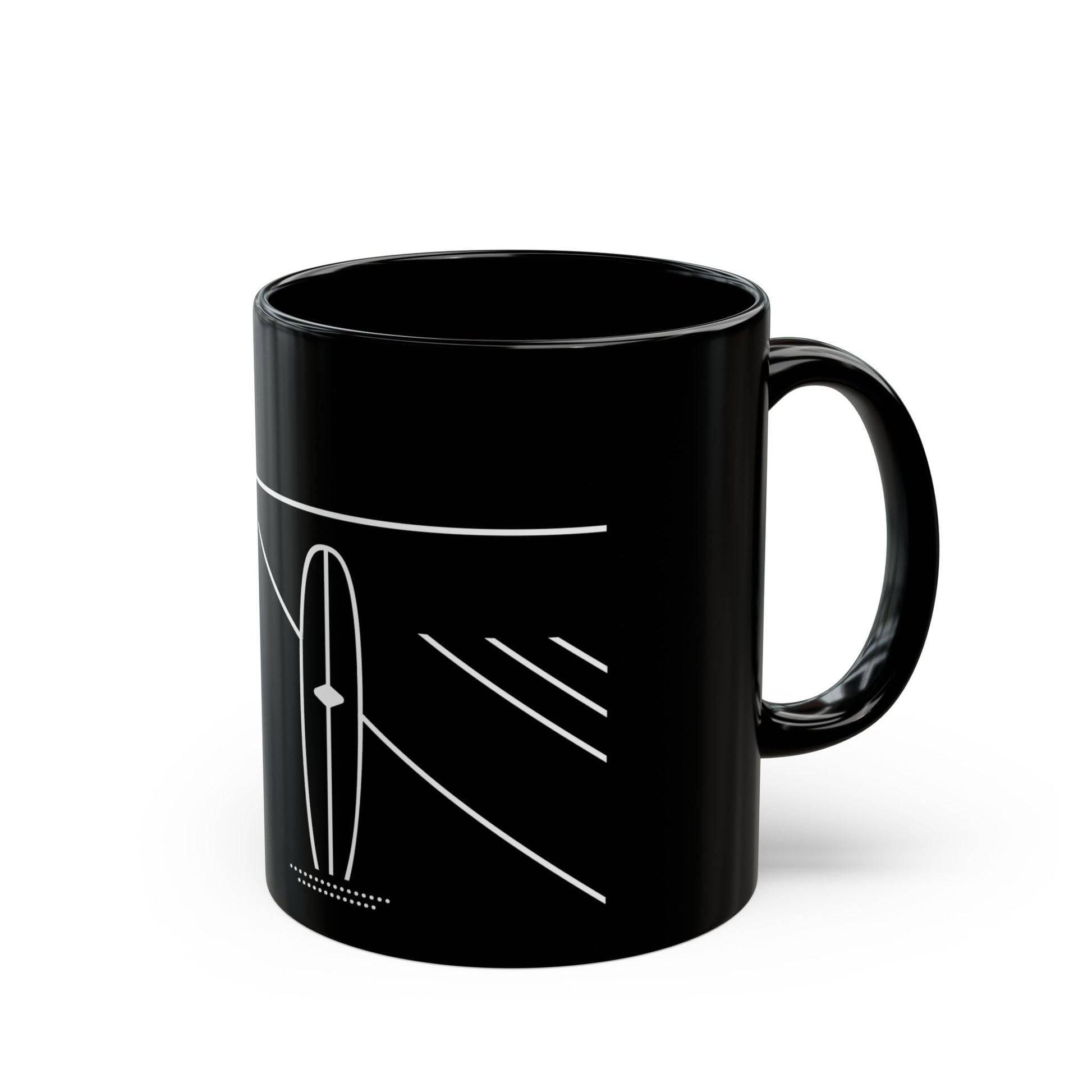 Side view of a ceramic mug with the MyPeople Surfing line illustration, handle on the right.

