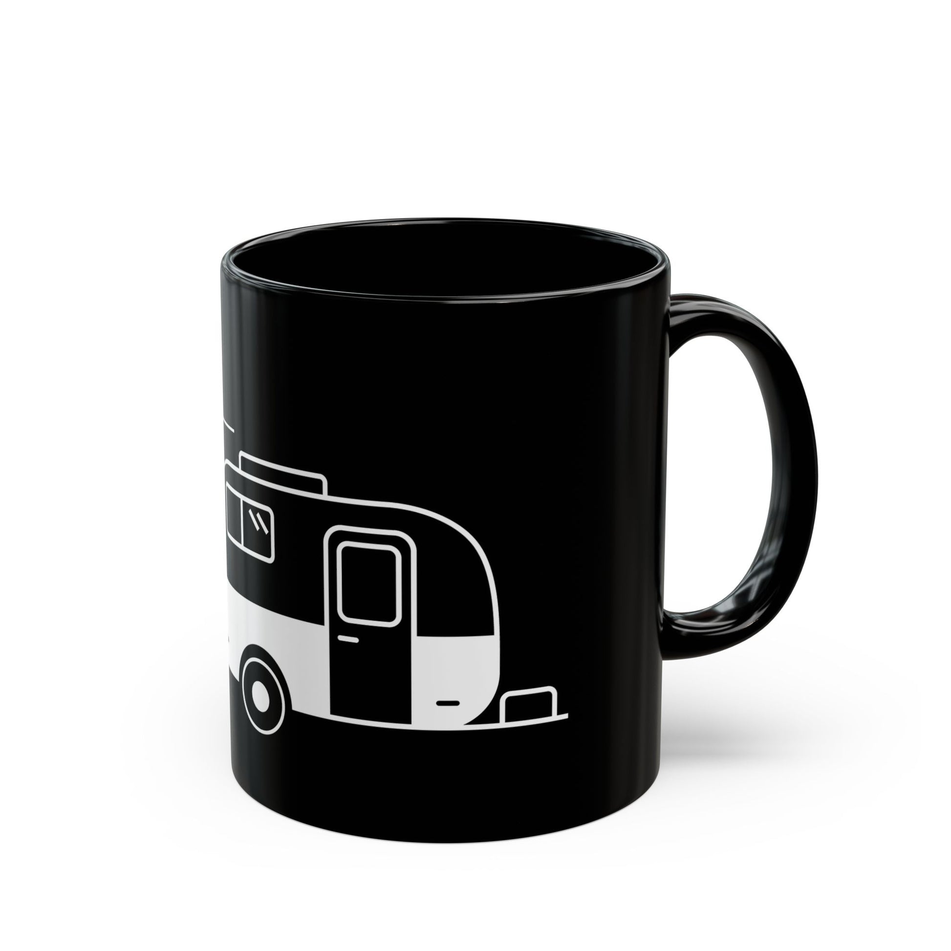 Side view of a ceramic mug with the MyPeople Vintage Trailer line illustration, handle on the right.

