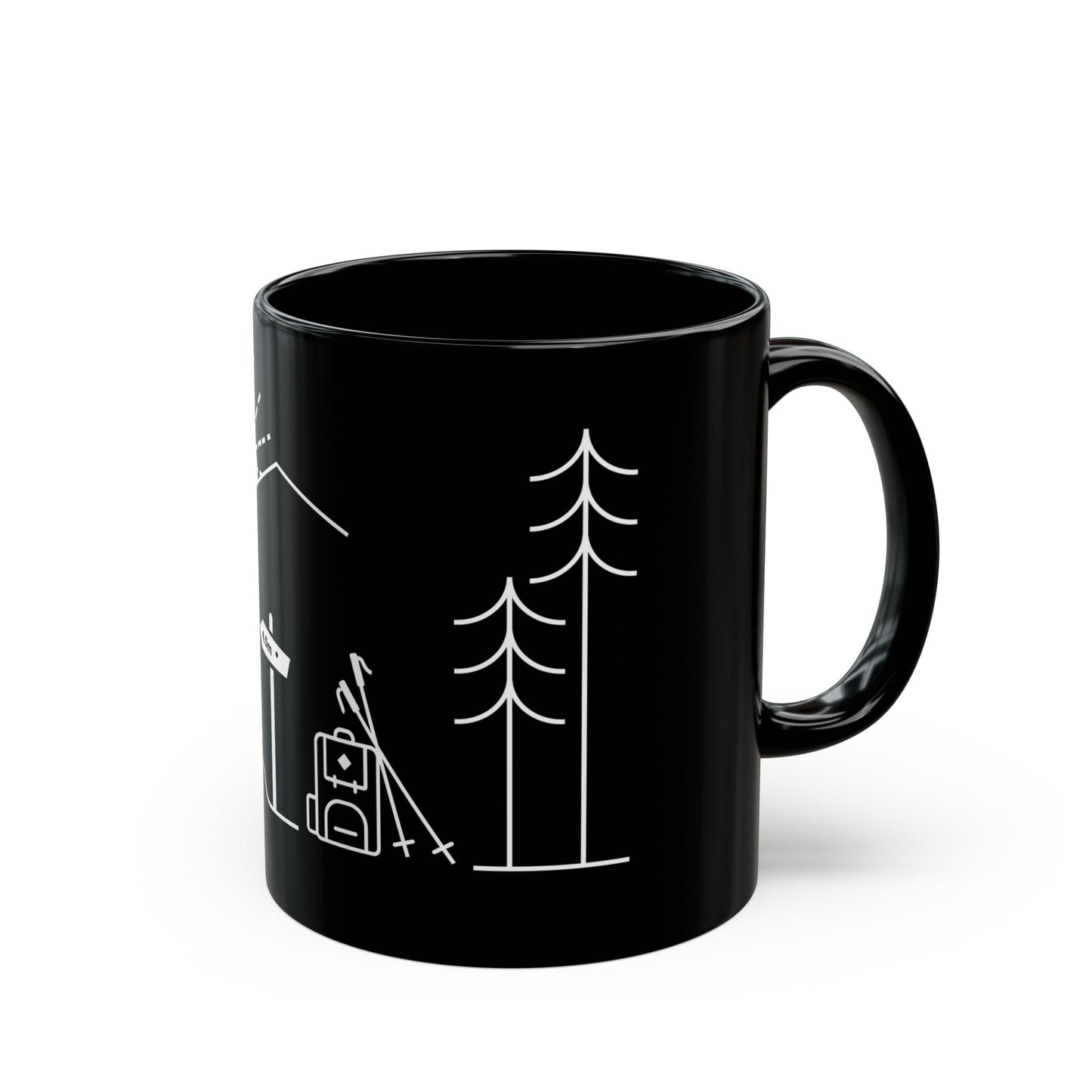 Side view of a ceramic mug with the MyPeople Hiking line illustration, handle on the right.
