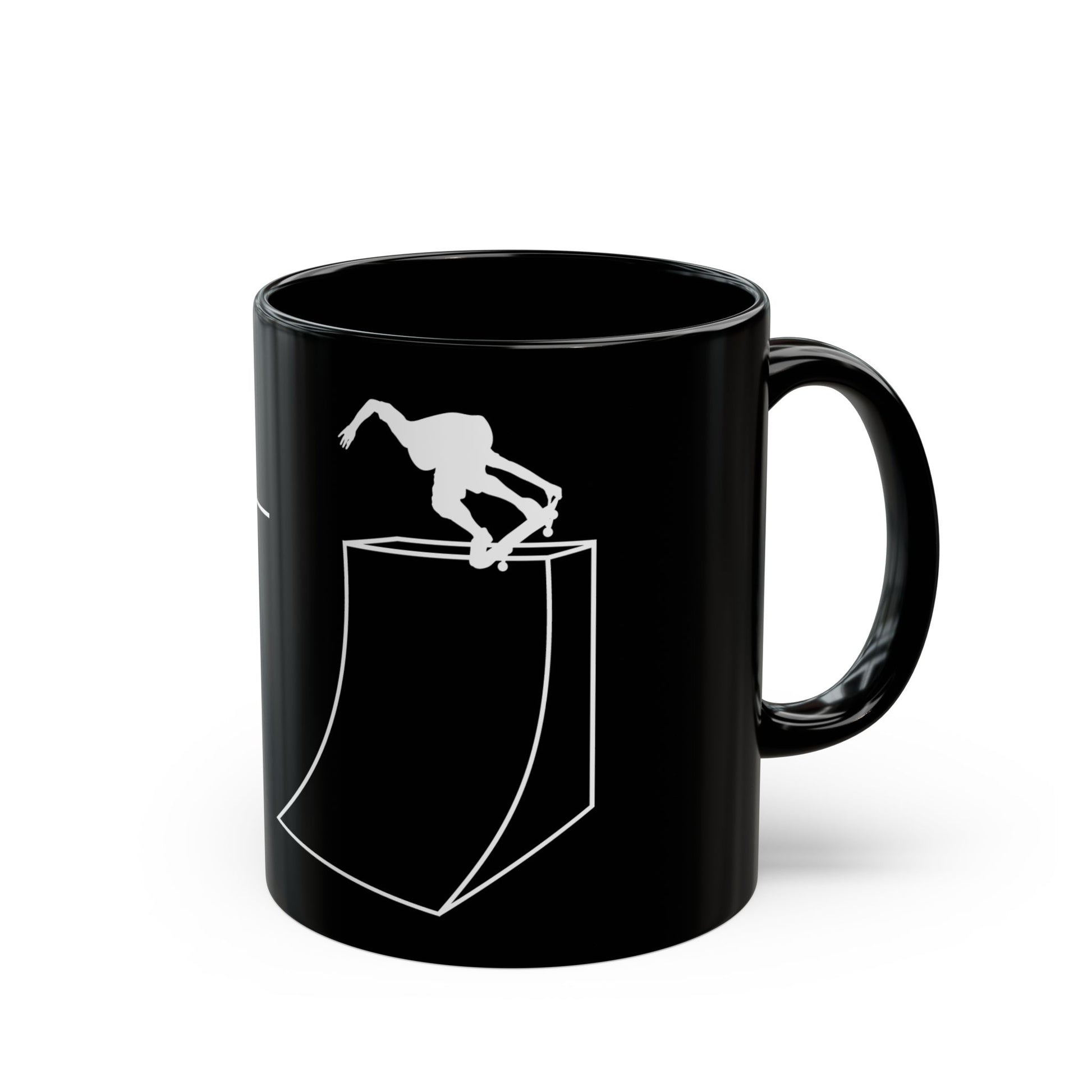 Side view of a ceramic mug with the MyPeople Skating line illustration, handle on the right.
